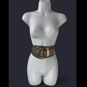 Leopard Print Belt with Gold Buckle